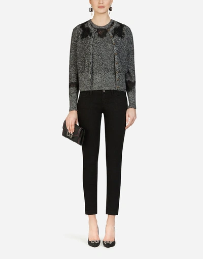 Shop Dolce & Gabbana Cashmere Cardigan With Lace Details In Grey