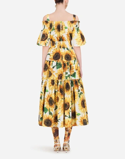 Shop Dolce & Gabbana Long Sunflower-print Poplin Dress In Floral Print
