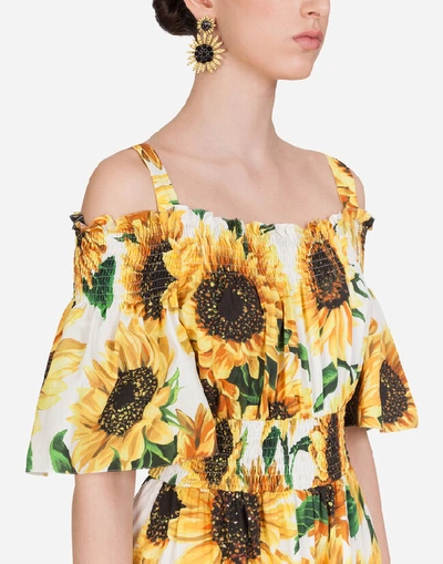 Shop Dolce & Gabbana Long Sunflower-print Poplin Dress In Floral Print