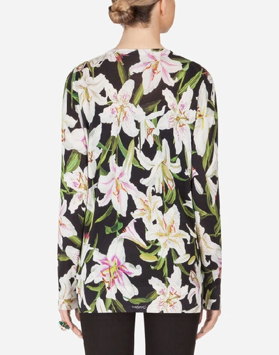Shop Dolce & Gabbana Oversize Silk Cardigan With Lily Print In Floral Print