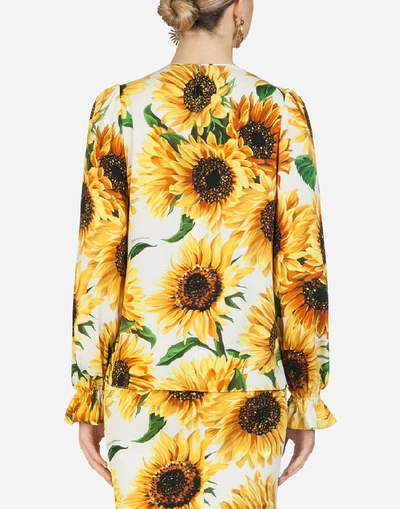 Shop Dolce & Gabbana Sunflower-print Charmeuse Top In Floral Print