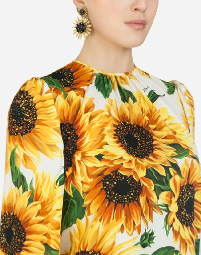 Shop Dolce & Gabbana Sunflower-print Charmeuse Top In Floral Print