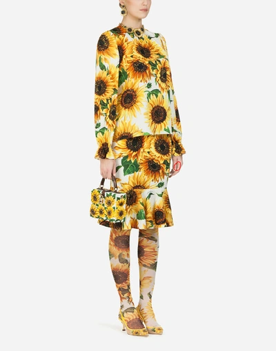 Shop Dolce & Gabbana Sunflower-print Charmeuse Top In Floral Print
