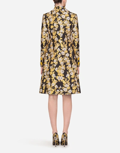 Shop Dolce & Gabbana Lurex Jacquard Coat With Decorative Buttons In Gold