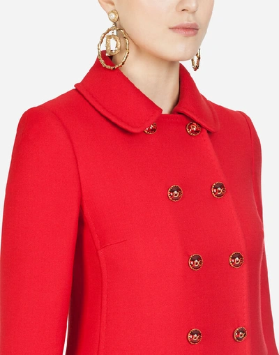 Shop Dolce & Gabbana Double-breasted Crepe Coat With Decorative Buttons In Burgundy