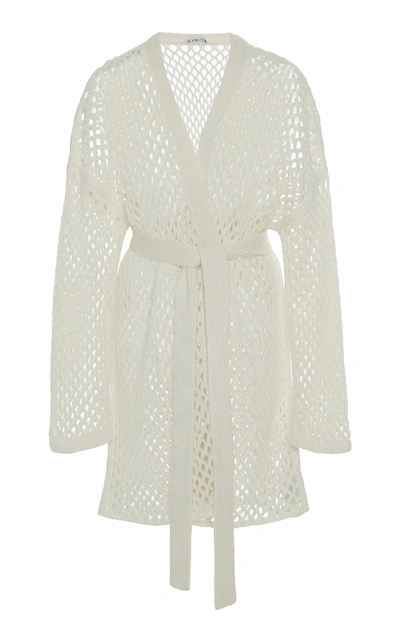 Shop Agnona Belted Net Stitch Cardigan In White