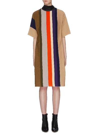 Shop Akira Naka Tie Neck Colourblock Stripe Knit Dress