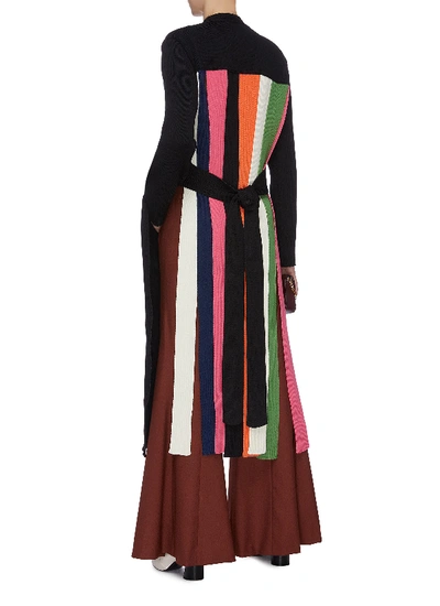 Shop Akira Naka Belted Back Colourblock Stripe Fringe Long Cardigan