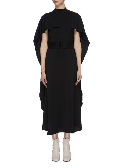 Shop Akira Naka Belted Layered Cape Back Crepe Dress