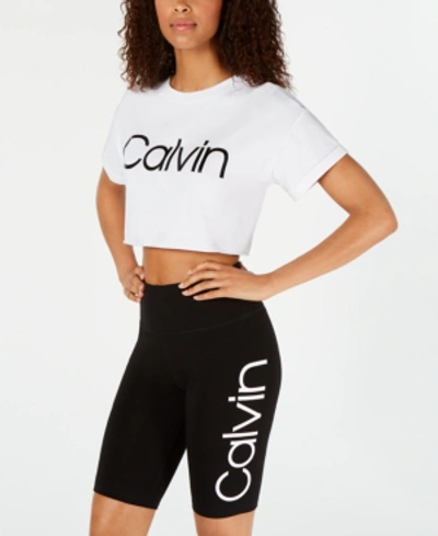 Shop Calvin Klein Performance Logo Cropped T-shirt In White