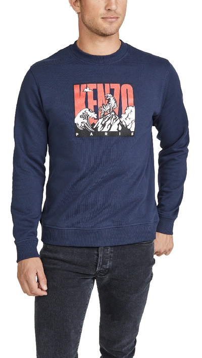 Shop Kenzo Tiger Mountain Crew Neck Sweater In Navy