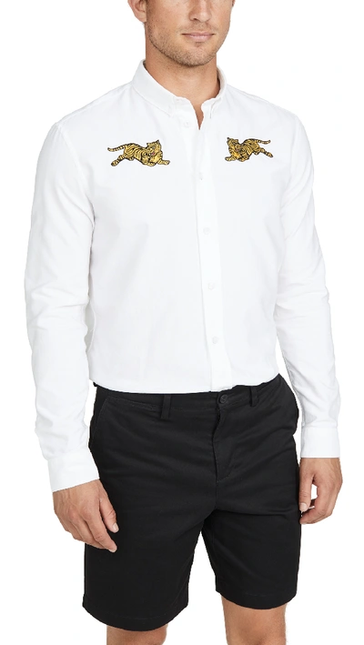 Shop Kenzo Double Jumping Tiger Button Down Oxford Shirt In White