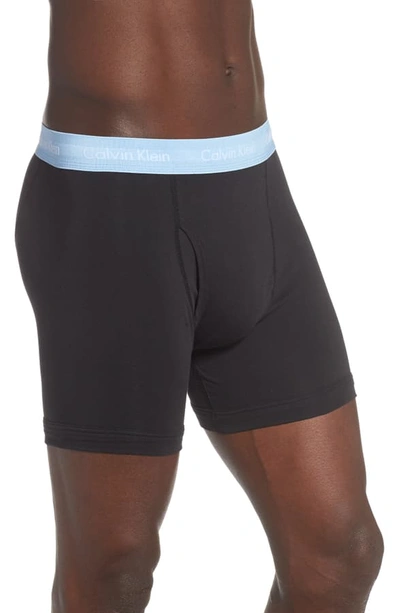 Shop Calvin Klein 3-pack Boxer Briefs In Black W/ Wedgewood