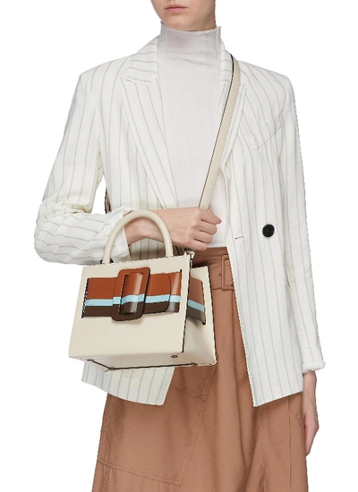 Shop Boyy 'bobby 23' Stripe Buckled Leather Satchel In Parchment / Stripe