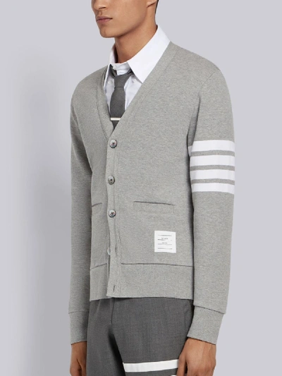 Shop Thom Browne Light Grey 4-bar Loopback Jersey V-neck Cardigan