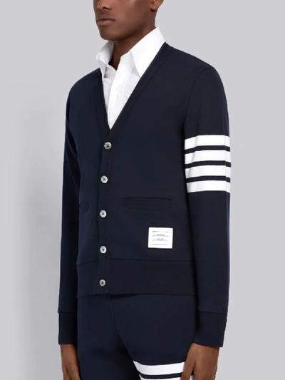 Shop Thom Browne Navy 4-bar Loopback Jersey V-neck Cardigan In Blue