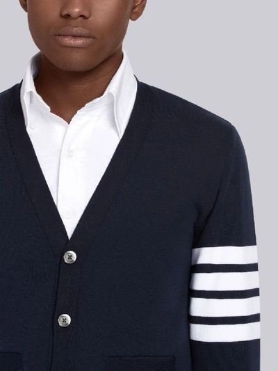 Shop Thom Browne Navy 4-bar Loopback Jersey V-neck Cardigan In Blue