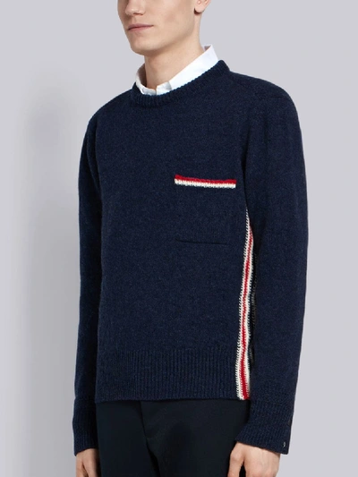 Shop Thom Browne Relaxed Rwb Intarsia Stripe Pullover In Blue