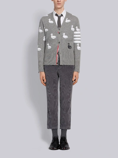 Shop Thom Browne 4-bar Duck Intarsia Cardigan In Grey