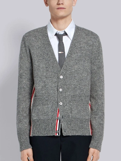 Shop Thom Browne Relaxed Rwb Intarsia Stripe Cardigan In Grey