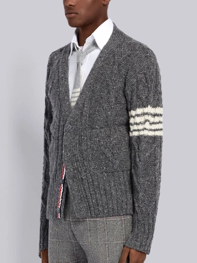 Shop Thom Browne 4-bar Aran Cable Cardigan In Grey