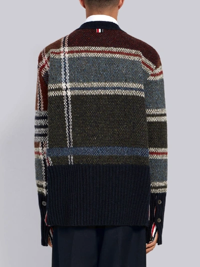 Shop Thom Browne 4-bar Oversized Plaid Cardigan In Red