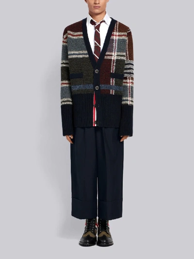 Shop Thom Browne 4-bar Oversized Plaid Cardigan In Red