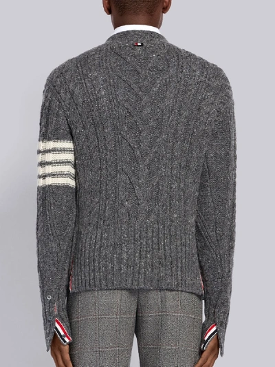 Shop Thom Browne 4-bar Aran Cable Cardigan In Grey