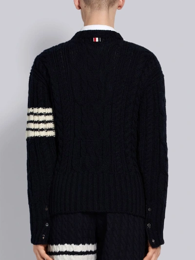 Shop Thom Browne 4-bar Aran Cable Pullover In Blue