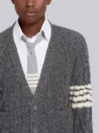 Shop Thom Browne 4-bar Aran Cable Cardigan In Grey