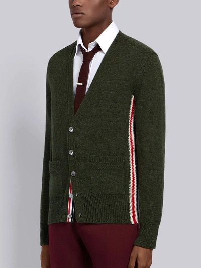 Shop Thom Browne Relaxed Rwb Intarsia Stripe Cardigan In Green