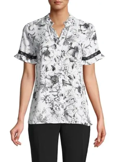 Shop Karl Lagerfeld Lace-trim Floral Shirt In White