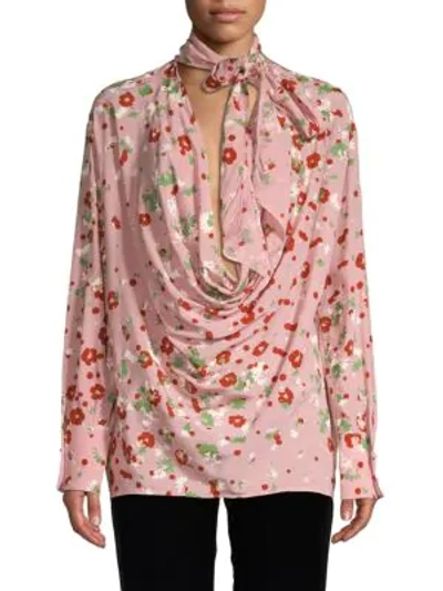 Shop Valentino Floral Silk Blouse In Salmon