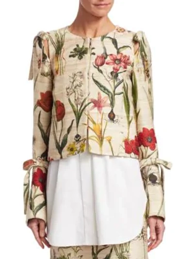 Shop Oscar De La Renta Harvest Floral Cropped Jacket In Natural Multi