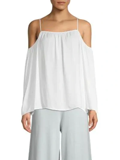 Shop Vince Camuto Solid Pleated Cold-shoulder Top In New Ivory