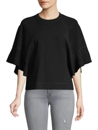 Shop Valentino Crewneck Cape-sleeve Top In Nero