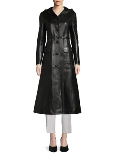 Shop Valentino Hooded Leather Coat In Nero