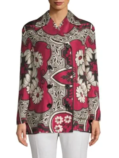 Shop Valentino Double-breasted Floral Jacket In Red Multi