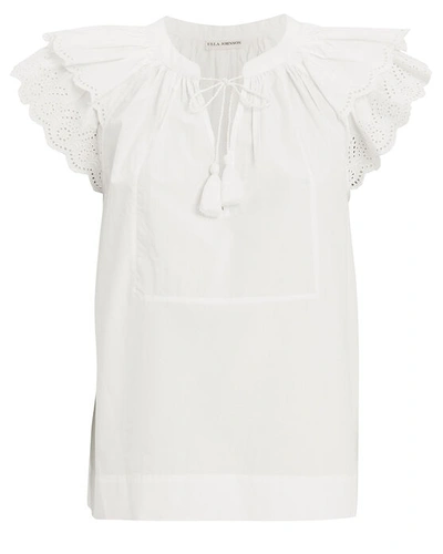 Shop Ulla Johnson Elm Eyelet Cotton Blouse In White