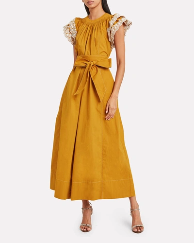 Shop Ulla Johnson Landon Embroidered Poplin Jumpsuit In Yellow