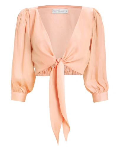 Shop Carolina K Tia Cropped Tie Front Blouse In Pink