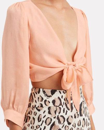 Shop Carolina K Tia Cropped Tie Front Blouse In Pink
