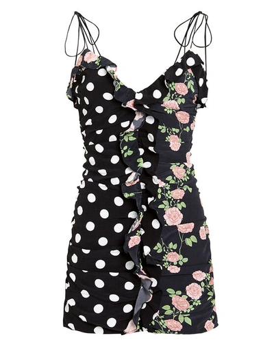 Shop For Love & Lemons Mochi Shirred Mini Dress In Black,mixed Print