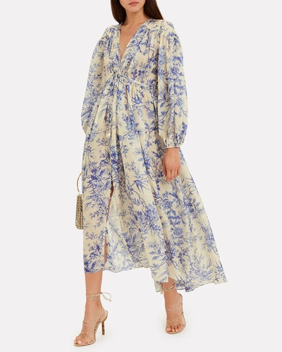 Shop Zimmermann Verity Crepe Silk Floral Dress In Ivory/blue Floral