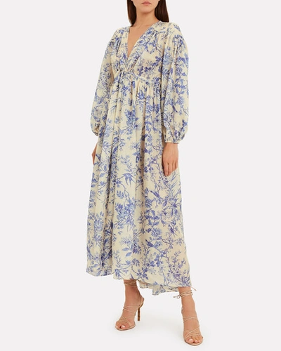Shop Zimmermann Verity Crepe Silk Floral Dress In Ivory/blue Floral