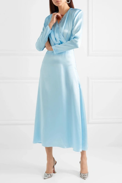 Shop Materiel Wrap-effect Cutout Silk-satin Midi Dress In Sky Blue
