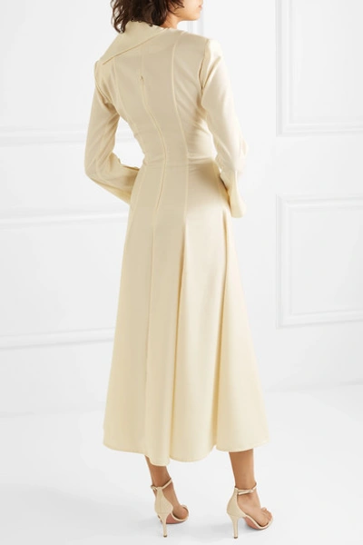 Shop Materiel Button-detailed Ruffled Wool-blend Midi Dress In Ivory
