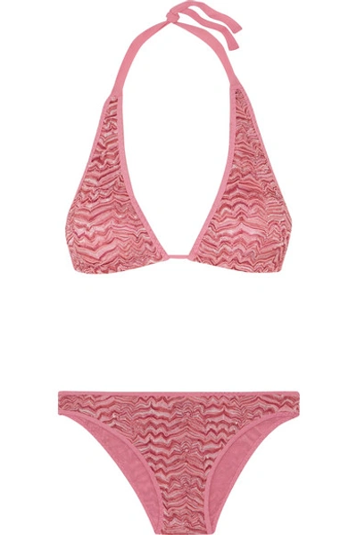 Shop Missoni Pizzo Rilievo Crochet-knit Halterneck Bikini In Pink
