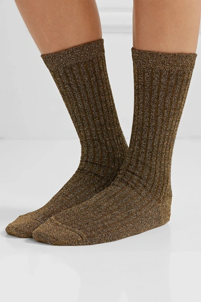 Shop Isabel Marant Lily Ribbed Metallic Knitted Socks