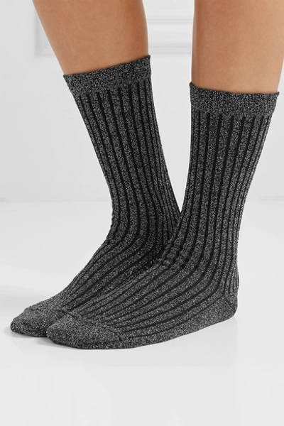 Shop Isabel Marant Lily Ribbed Metallic Knitted Socks